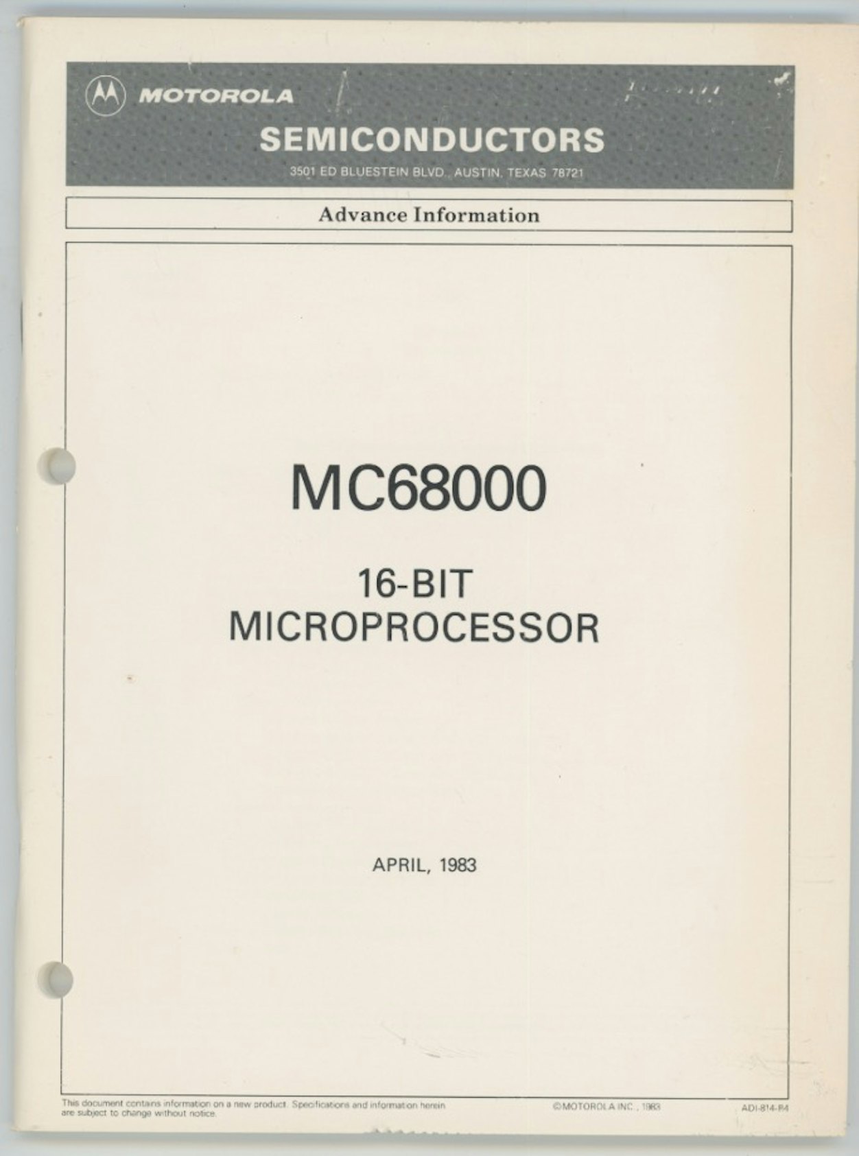 MC68000 16-Bit Microprocessor